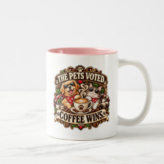 De huisdieren stemden koffie wint huisdierliefhebb tweekleurige koffiemok