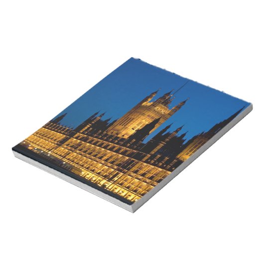 De huizen van het Parlement 's nachts in de stad Notitieblok (Linkerzijde)