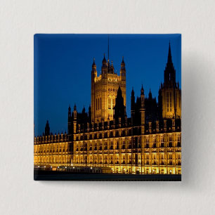 De huizen van het Parlement 's nachts in de stad Vierkante Button 5,1 Cm