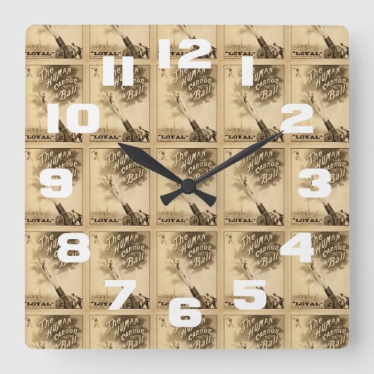 De Human Cannon Ball  Circus Act Victoriaans Vierkante Klok (Voorkant)