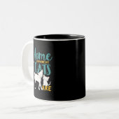 De Humor van de kat is waar de katten zijn Tweekleurige Koffiemok (Voorkant links)