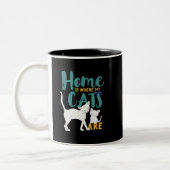 De Humor van de kat is waar de katten zijn Tweekleurige Koffiemok (Links)