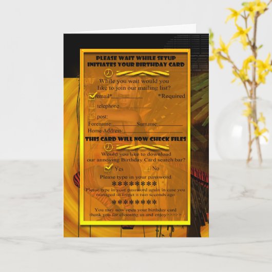 De humoristische kaart van de computerverjaardag (Gele Bloem)