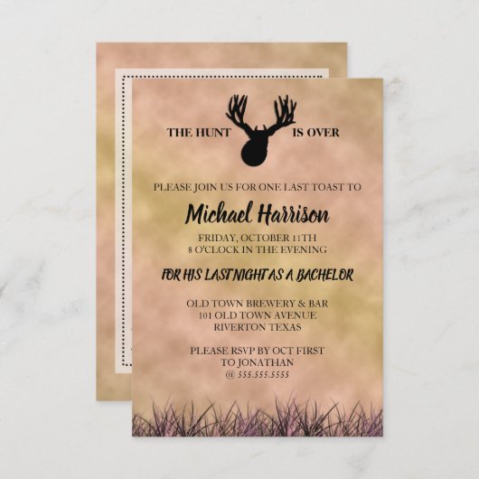 De Hunt is over Bachelor Party Kaart (Voorkant / Achterkant)