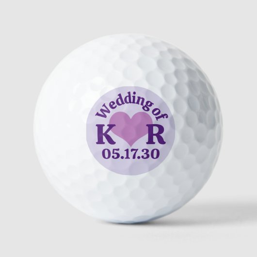 DE HUWELIJK VAN Purple Heart & Monogram Initiaal Golfballen (Voorkant)