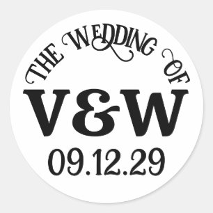 DE HUWELIJK VAN Uw Monogram Initiaal en Datum Ronde Sticker