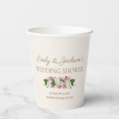 De huwelijksdouche van het paar. Blush Pink  Bloem Papieren Bekers (Achterkant)