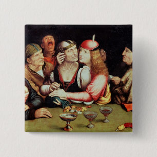 De huwelijksovereenkomst 2 vierkante button 5,1 cm