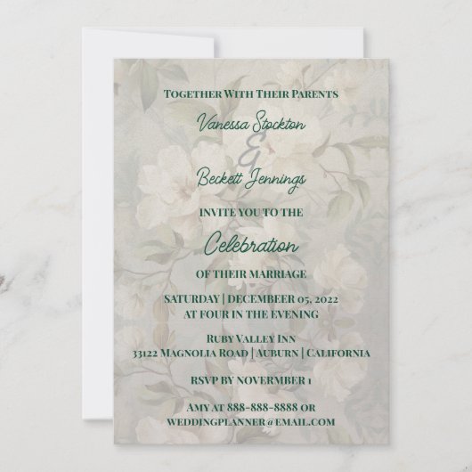 De huwelijksuitnodiging van Heirloom White Rose Kaart (Voorkant)