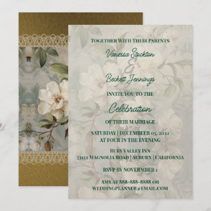 De huwelijksuitnodiging van Heirloom White Rose Kaart