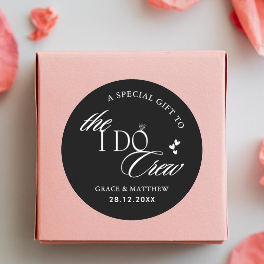 De I Do Crew huwelijksfeest gunst zwart-wit Ronde Sticker