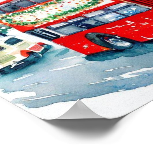 de iconische rode dubbeldeksbussen van Londen, a) Poster (Hoek)