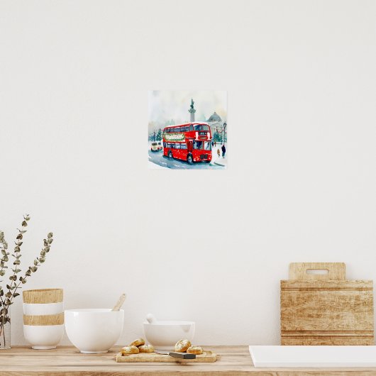 de iconische rode dubbeldeksbussen van Londen, a) Poster (Keuken)