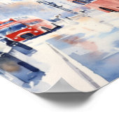 de iconische rode dubbeldeksbussen van Londen, c) Poster (Hoek)