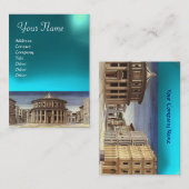 DE IDEALE STAD, helder aquamarineblauw Visitekaartje (Voorkant / Achterkant)