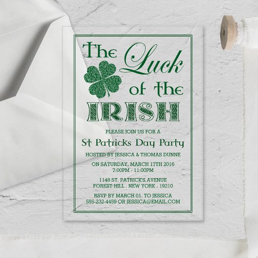 De Ierse Geluksdag St. Patrick's Day Acryl Uitnodigingen