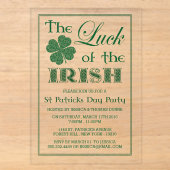 De Ierse Geluksdag St. Patrick's Day Acryl Uitnodigingen (Voorkant)