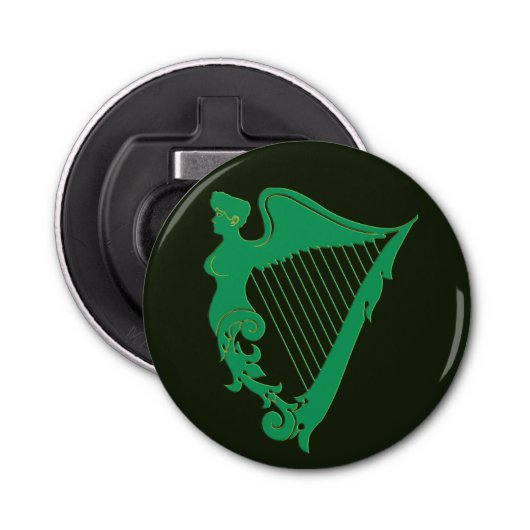 De Ierse harp - een symbool van Ierland Button Flesopener (Voorkant)