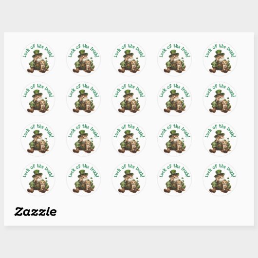 De Ierse ronde Sticker Cat & Leprechaun (Vel)