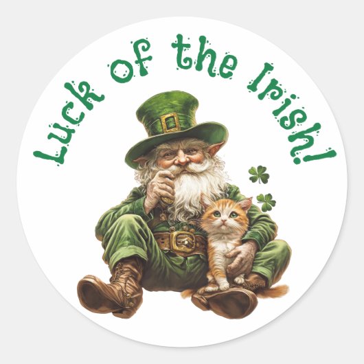 De Ierse ronde Sticker Cat & Leprechaun (Voorkant)