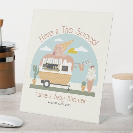 De ijsjesijs-wagen lichtroze babyshower reclamebord met voetstuk (Insitu)