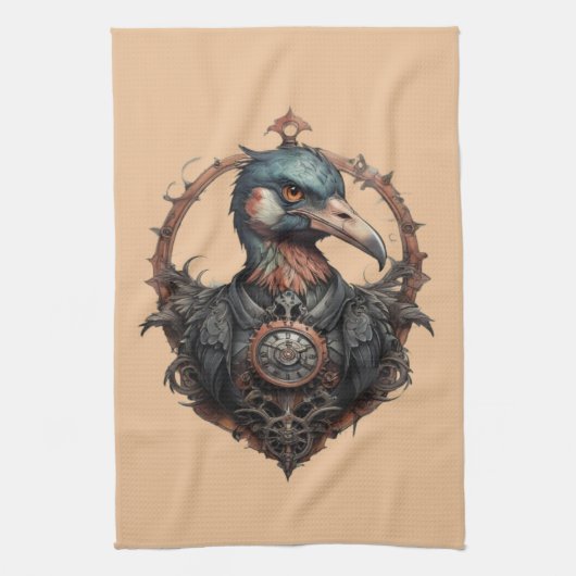 De ijzeren snavel: een steampunk ibis theedoek (Verticaal)