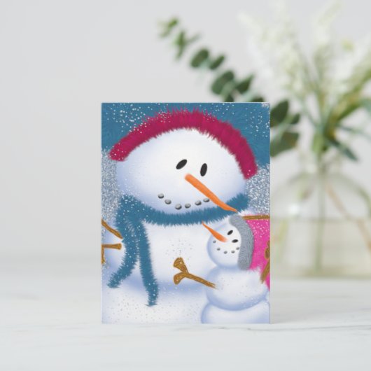 De illustratie Sneeuwmamma en Sneeuwmeisje Briefkaart (Staand voorkant)