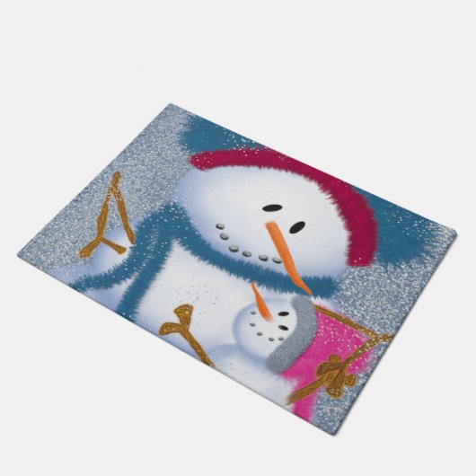 De illustratie Sneeuwmamma en Sneeuwmeisje Deurmat (Schuin)