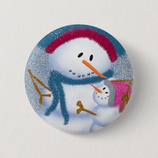 De illustratie Sneeuwmamma en Sneeuwmeisje Ronde Button 5,7 Cm (Voorkant)