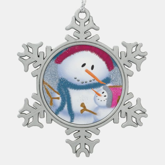 De illustratie SnowMomma en SnowGirl Tin Sneeuwvlok Ornament (Voorkant)