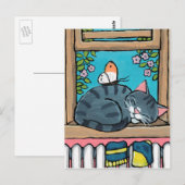 De Illustratie van de Kat en van de Vlinder van de Briefkaart (Voorkant / Achterkant)