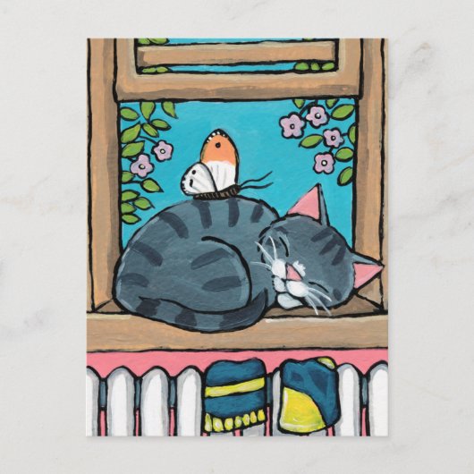 De Illustratie van de Kat en van de Vlinder van de Briefkaart (Voorkant)
