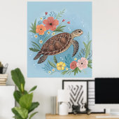 De illustratie van een zeeschildpad poster (Thuiskantoor)