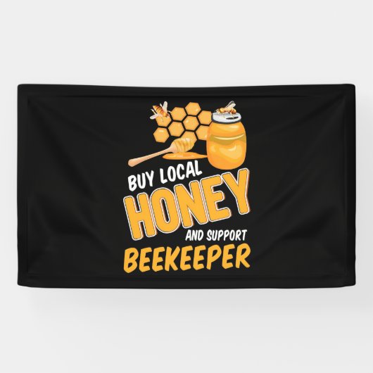 De imker koopt plaatselijke honing en ondersteunt  spandoek (Horizontaal)