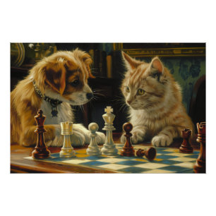 De impasse van de geleerden   Kat en hond spelen s Perfect Poster