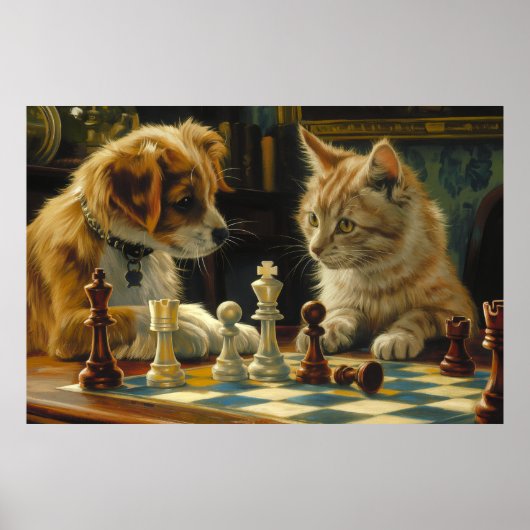 De impasse van de geleerden | Kat en hond spelen s Poster (Voorkant)