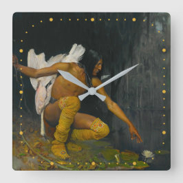 De Indiaan en de Lily George de Forest Brush Vierkante Klok