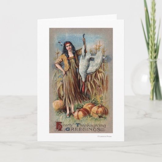 De inheemse Holding Turkije van de Vrouw Feestdagen Kaart (Voorkant)