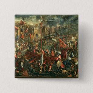 De inname van Constantinopel (olie op doek) Vierkante Button 5,1 Cm