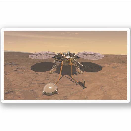 De Insight Lander opererend op het oppervlak van M Sticker (Voorkant)