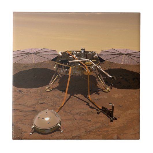 De Insight Lander opererend op het oppervlak van M Tegeltje (Voorkant)