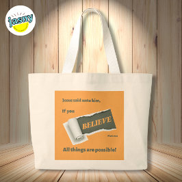 De Inspirerend Schrift gelooft Marcus 9:23 Oranje Grote Tote Bag