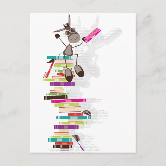 De Intellectuele Donkey bovenop een tower boeken Briefkaart (Voorkant)