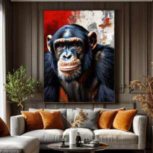 De intense blik van de chimpansee canvas afdruk