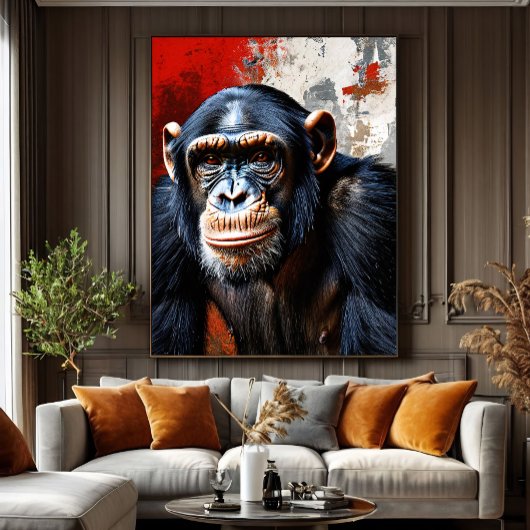 De intense blik van de chimpansee canvas afdruk