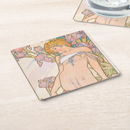 De Iris (1897) door Alphonse Mucha Kartonnen Onderzetters (Schuin)