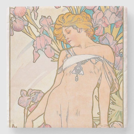 De Iris (1897) door Alphonse Mucha Stenen Onderzetter (Voorkant)