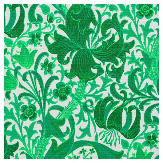 De Iris van William Morris en Lelie, Groene Jade Stof (Swatch)