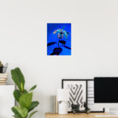 De iriserende hibiscus bloeit blauw roze poster (Thuiskantoor)