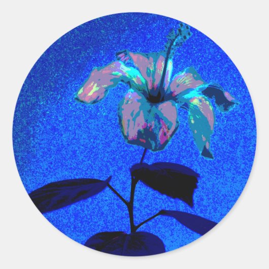 De iriserende hibiscus bloeit blauw roze ronde sticker (Voorkant)